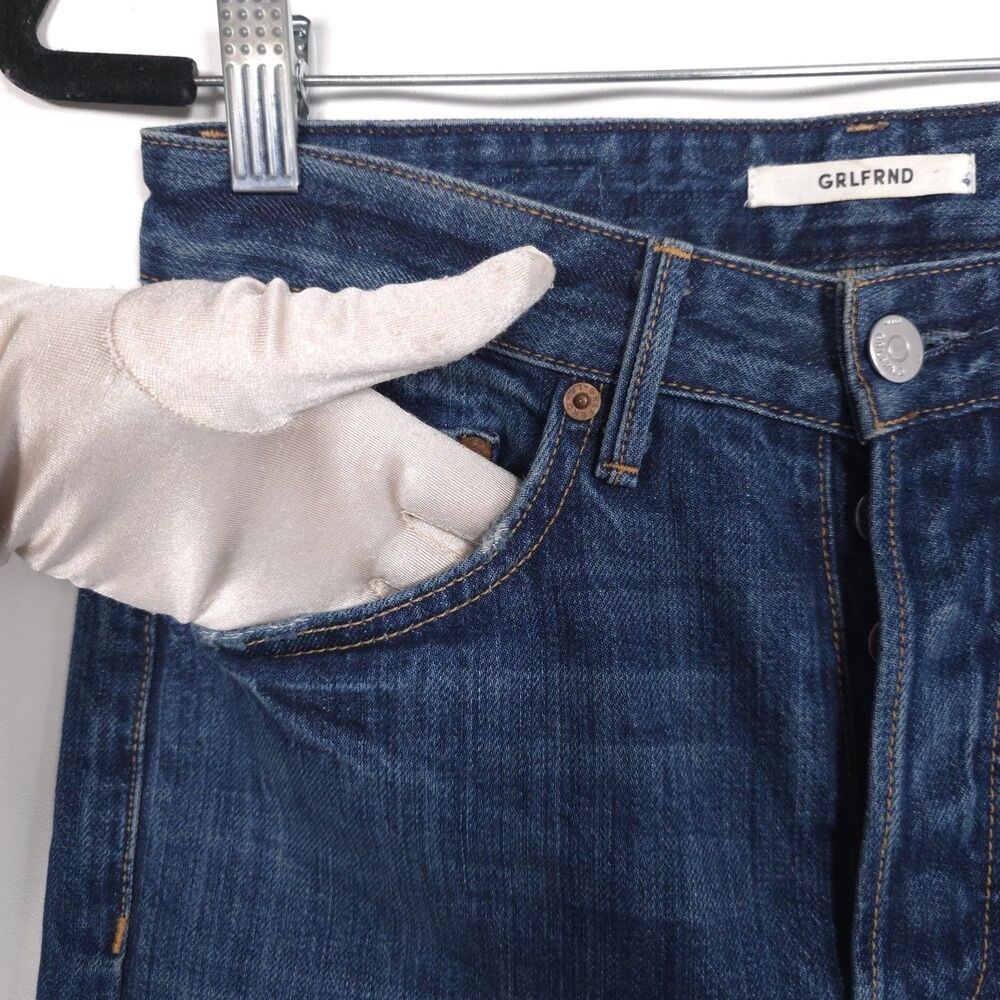 GRLFRND Carla Flare Bootcut Straight Jeans Blue Sunday Raw Hem ORGANIC COTTON 26 - Picture 16 of 16